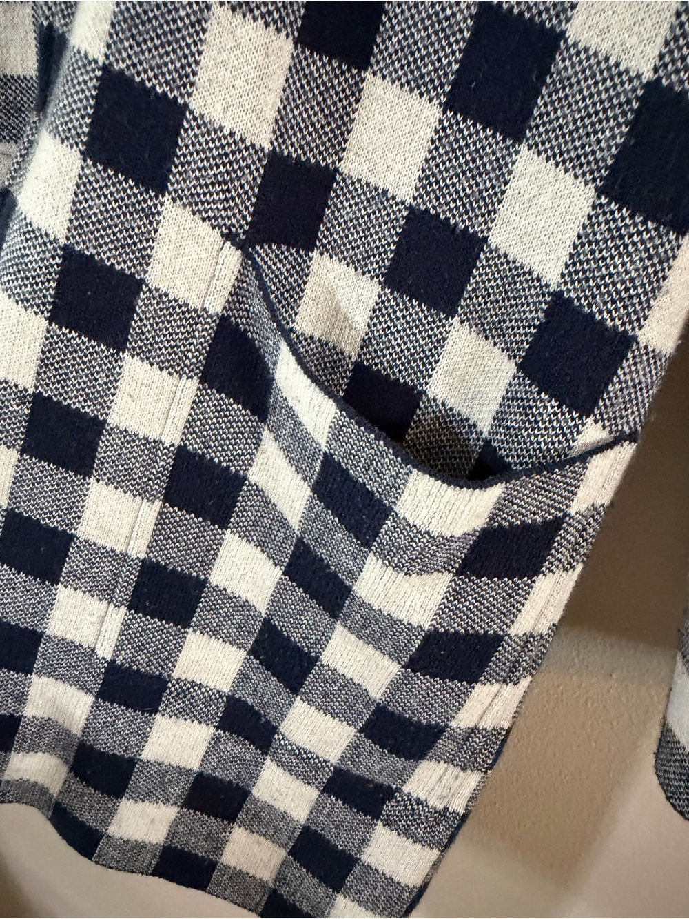 J. Crew | Sophie Gingham Navy Blue & White Merino Wool Blend Open Front Cardigan - Picture 5 of 10